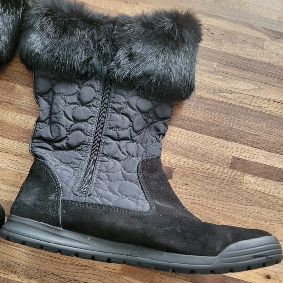 Coach Talen Womens Black Leather Quilted Winter Boots Zip Up Faux Fur Q244 - Picture 4 of 14